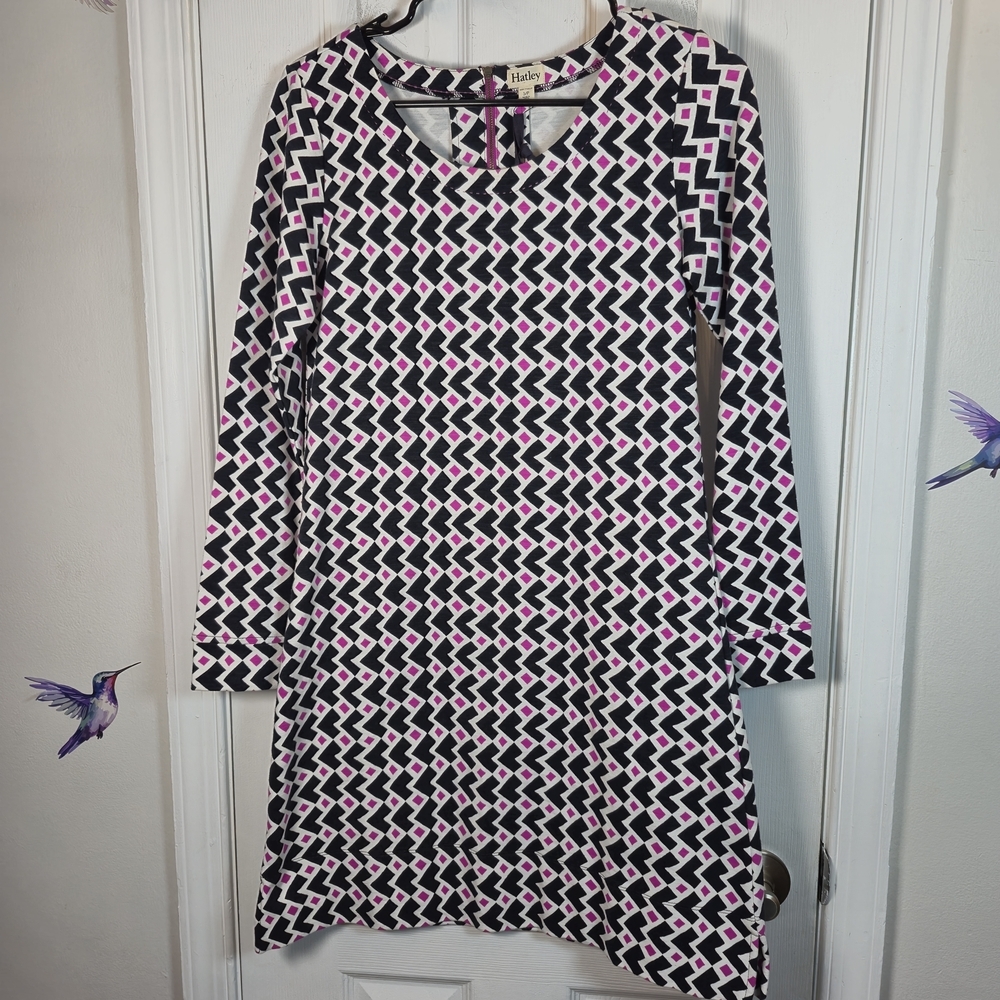 Hatley Geometric Mod Shift Dress SP Pink Black Retro Print Office Brunch